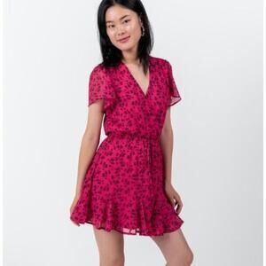 Francesca's Blue Rain Camelia Godet Floral Red Dress, S